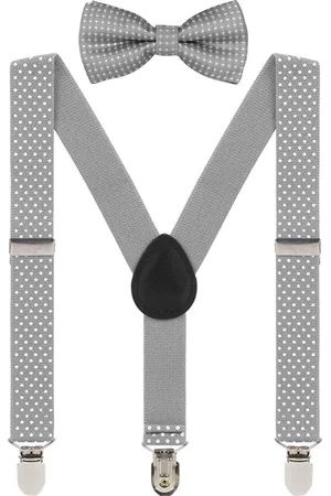 Fako Fashion Kinder Bretels Met Vlinderstrik - Kinderbretels - Vlinderdas - Strik - Stipjes - 65cm - Grijs