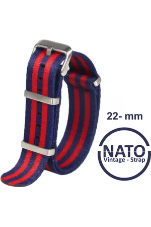 Merkloos 22mm Nato Strap BLAUW, ROOD Gestreept - Vintage James Bond - Nato Strap collectie - Mannen - Horlogebanden - 22 mm bandbreedte
