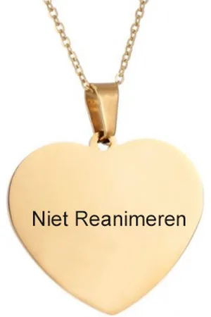 Amodi Gegraveerde Niet Reanimeren Ketting - Niet Reanimeren Penning - Do Not Resuscitate - Gegraveerd - Hart - Hartje - Roestvrij Staal - RVS - Verstelbaar