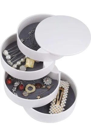 Merkloos Jewellery Box Round Shape Portable Jewellery Box Organiser 4 Levels 360 Rotating Jewellery Box for Rings Earrings Necklace