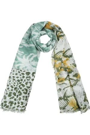 Yehwang Een echte junglesjaal met prints van een slang, luipaard en palmbomen. Uitgevoerd in groene en gele tinten. Voor uzelf of Bestel Een Kado