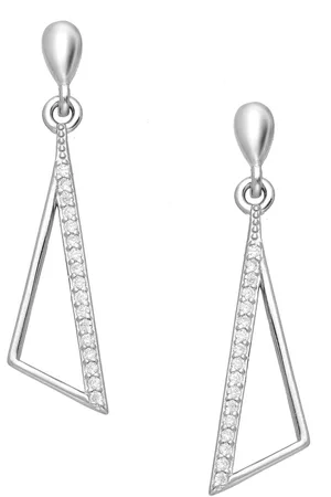 EAR IT UP Oorbellen - Driehoek - Push back oorknopjes - Gerhodineerd 925 sterling - Zirkonia - Pavézetting - 29 x 7 mm - 1 paar