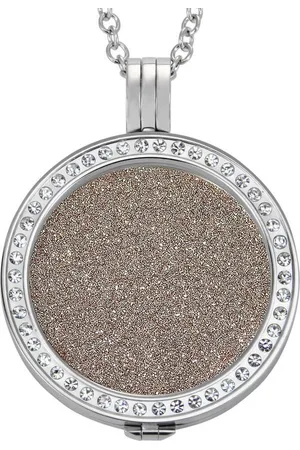 quiges Munthouder met Ketting en Munt 33mm Glitters Bruin - RVS Zilverkleurig met Zirkonia - ERHS116
