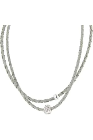 Behave Ketting met koord van gevlochten imitatieleer en kraal met steentjes