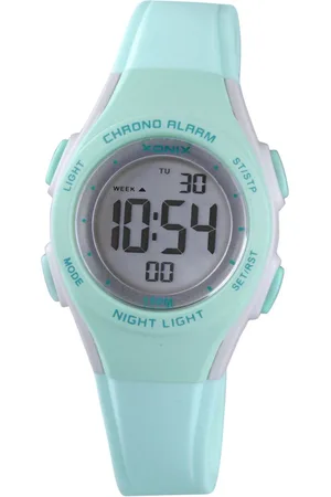 XONIX BAY-A02 - Horloge - Digitaal - Kinderen - Unisex - Siliconen band - ABS - Cijfers - Achtergrondverlichting - Alarm - Start-Stop - Tweede tijdzone - Datumaanduiding - LichtGroen - 10 ATM