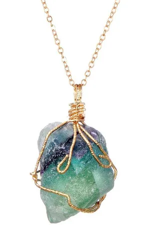 Bixorp Gems Edelsteen Ketting met Fluoriet Hanger Goudkleurig - Groene Edelstenen Sieraad - Cadeau voor Vrouwen & Meisjes