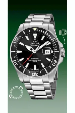 Jaguar J886/3 Heren Horloge - Saffierglas - Roestvrijstaal/Staal - Zilverkleurig - Ø 43.5 mm - Automatisch - Vouw/Vlindersluiting - 20 ATM (duiken)