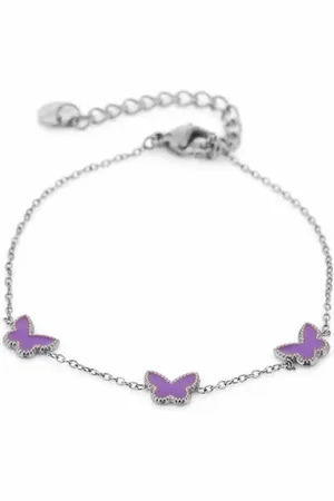 MICHELLE Minimalistische armband dames - Armband met vlinders - Yehwang - Armbanden - 16 + 3 cm - Zilveren armband - Zilver/Paars - Stainless Steel (verkleurt niet!) - Waterproof - Bracelet - Kerst - Kerst armband - Sinterklaas - Party - Kinder armb