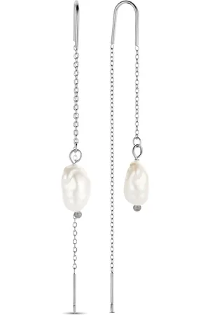 CO88 8CE-70429 Stalen Oorbellen - Dames - Parel - 7,5 x 6 mm - Doortrekoorbel - 7,5 cm - Staal