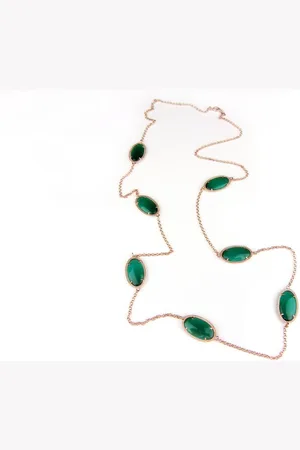 SOPHIE Zilveren halsketting halssnoer collier roos goud verguld Model Oval met groene stenen