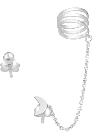 EAR IT UP Ear cuff met ketting en oorbel - Maan - 925 sterling zilver - 10 x 50 mm - 1 stuk