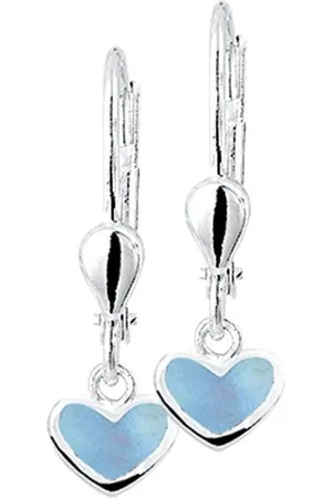 Yo&No Oorbellen - Zilver - Oorhangers - Hart - Brisur haak - Parelmoer - Blauw - 7/7,8mm - Kinderen - Zilver 925