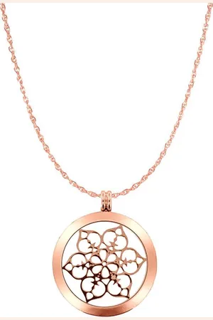 Silventi Lockits Gift Set 8SL SET0009 Stalen Collier met Hanger - Fantasie Bloem Ø 40 mm - Lengte 90 + 3 cm - Roségoudkleurig