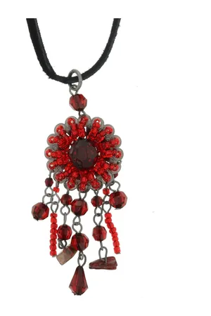 Behave Zwarte ketting met rode bloem hanger