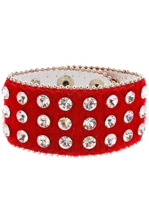 Behave Armband van imitatieleer met pluche en steentjes
