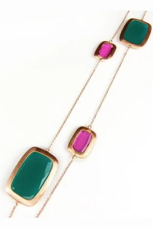 SOPHIE Zilveren halsketting halssnoer collier roos goud verguld Model Color Power gezet met rode en groene stenen