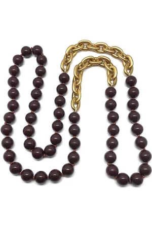 Behave Ketting - lange ketting - kralenketting - schakels - - bruin - goud kleur - 110 cm