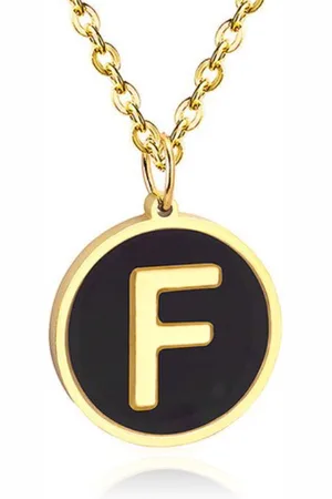 Cilla Jewels Goudkleurige Dames Schakelketting met Zwarte Kettinghanger Letter F