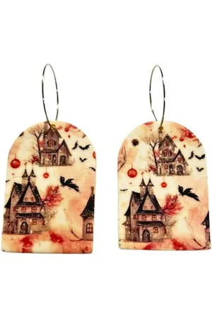 2 Love It Haunted House - Oorbellen - Oorhangers - Polymeerklei - Lichtgewicht - 6 x 3 cm - Herfst - Winter - Halloween - - Wit - Zwart