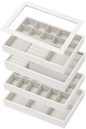 Merkloos Stapelbare sieradenlade voor dames - platte juwelendoos voor het opbergen van sieraden - opbergbox met spiegel