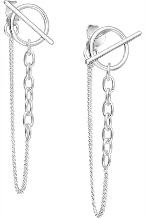 EAR IT UP Oorbellen - Cirkel - Bar - Ketting - Push back oorknopjes - 925 sterling - 40 x 15 mm - 1 paar