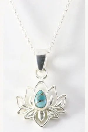 AsiAsia Fijne zilveren lotus hanger met blauwe koperturkoois aan ketting