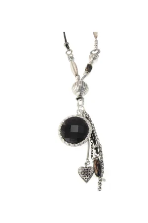 Behave Ketting met imitatieleer, glaskralen en decoratieve kralen