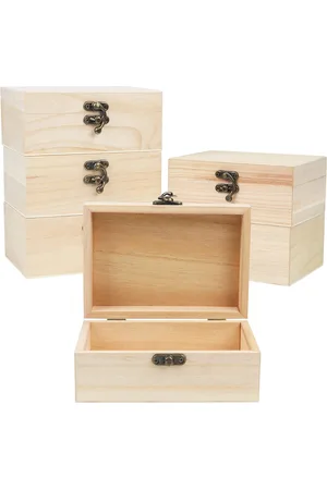 Merkloos Natuurlijke kleine houten kist (6 stuks) - 14,8 x 10,2 x 6,3 cm - blanco houten kistje met scharnierdeksel en sluiting aan de voorkant - sieradenkistje zelf vormgeven, knutselen en hobby