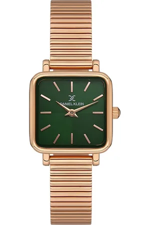 Daniel Klein DK.1.13474-5 - Horloge - Analoog - Vrouwen - Dames - Milanese/Mesh stalen band - Vierkant - Metaal - Streepjes - Rosékleurig - Groen