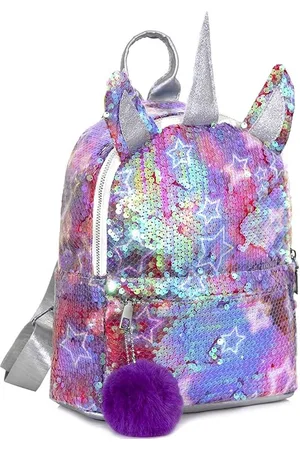 Merkloos Kinderrugzakken, voor kinderen, meisjes, dames, paillettentas met eenhoorn, schoolrugzak, schoudertas, rugzak, voor school, reizen en vrije tijd (pluche bal: willekeurige kleur)