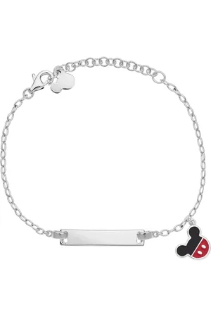 Disney 4-DIS009 Zilveren Armband Mickey Mouse - Mickey Armbandje - Sieraden - 14+3cm Lengte - Ankerschakel - 1,7mm - Plaatje 21x4,6mm - Mickey 8x10mm - 925 - Zilver