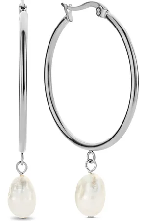 CO88 Oorbellen Dames - Oorringen Met Hanger - Parel Oorbellen - 9x7 mm - ??35 mm - Staal - - 8CE-70427