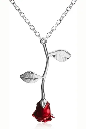 Bixorp Love - Zilverkleurige ketting met Rode Roos - Metalen Rozen ketting - Cadeau voor Dames & Meisjes