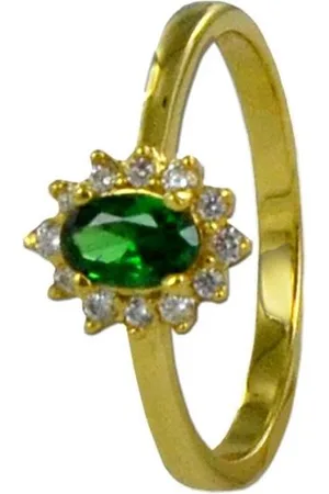 Silventi 9SIL-21055-56 Zilveren Ring - Dames - Ovaal - Entourage - Groene en Witte Zirkonia - 9,5 mm - 8 mm Breed
