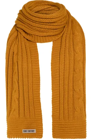 Knit Factory Elin Gebreide Sjaal Dames & Heren - Warme Wintersjaal - Grof gebreid - Langwerpige sjaal - Wollen sjaal - XXL sjaal - Heren sjaal - Dames sjaal - Unisex - - Geel - 200x50 cm