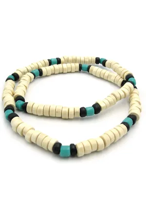 No Evil Kralenketting surflook voor mannen met kokoskralen zwart en turquoise