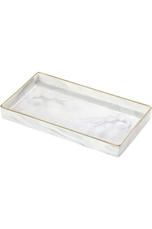 Merkloos Vanity Tray Marble Ceramic Jewelry Dish Tray for Bathroom and Home Décor Organization with Golden Edges - White Marble