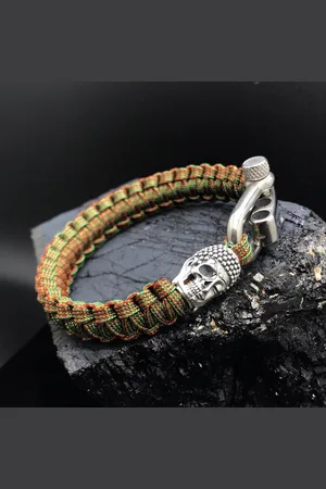 Behave Paracord Armband met 925 Zilveren 3D Skull / Buddha Bedel (Spacer) van 12 gram Zilver, Stainless Steel (RVS) slot verstelbaar in 3 maten .