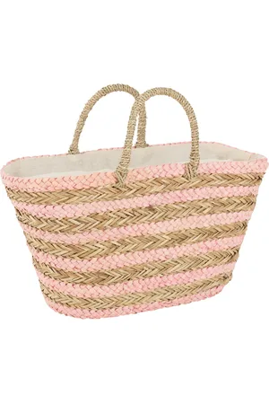 J-line Strandtas Kort Handvatten Horizontale Strepen - jute - lichtroze