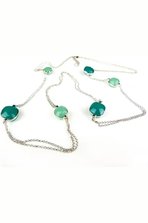 SOPHIE Zilveren halsketting halssnoer collier Model New Trend gezet met groene stenen