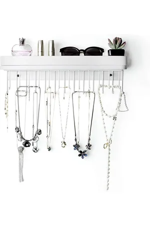 Merkloos Hanging Jewelry Organizer Necklace Pendant Bracelet Holder Wall Mounted with 25 Hooks - White - 41.5 x 12.5 x 7.3cm