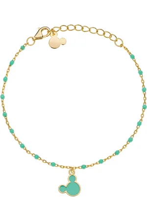 Disney 4-DIS022 Zilveren Armband Mickey Mouse - Mickey Armbandje - Sieraden - 14+3cm Lengte - Bolletjes - 1,9mm Breed - Mickey 8,5x8,9mm - Emaille - - 925 - Zilver - Goudkleurig