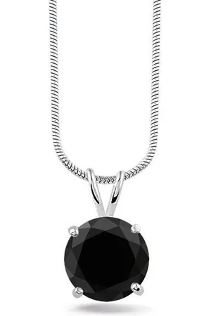 Silventi 932401511 - Zilveren Collier met Hanger - Rond Zwart Zirkonia 10 mm - 42 cm