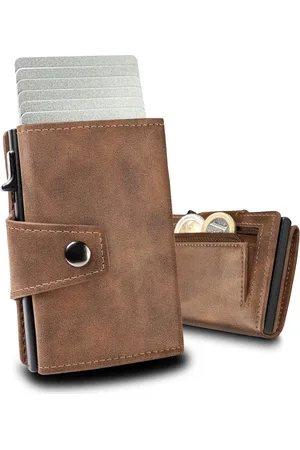 Merkloos Slim Wallet Maxi met muntzakje - RFID bescherming - pop-up kaarthouder - mini portemonnee - mannen vrouwen - lichtgewicht portemonnee - bruin