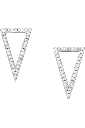 EAR IT UP Oorbellen - Driehoek - Push back oorknopjes - Gerhodineerd 925 sterling - Zirkonia - Pavézetting - 18 x 11 mm - 1 paar