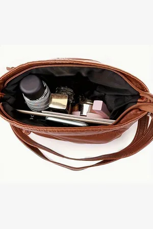 Merkloos LaGloss® Praktisch en Chic Bruine Schoudertas met Verstelbare Riem - kleur - Studs - Handtas %%