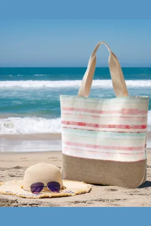 Naf-naf Strandtas Gestreept - Wit en Roze - Beachbag - schoudertas