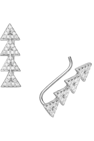 EAR IT UP Oorklimmers - Driehoek - Ear climbers - Earclimbers - Ear crawlers - Gerhodineerd zilver - Zirkonia - Pavézetting - 20 x 6 mm - 1 paar