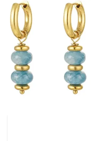 Yehwang Oorbellen - earrings - blauwe steentjes en gouden bolletjes -luxe - cadeau - kado-idee - moeder - mama - kerst