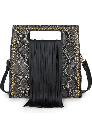 Merkloos Zwarte Slangenprint Handtas Fringe - Dames Tassen - Tas met fringe - Giuliano tassen